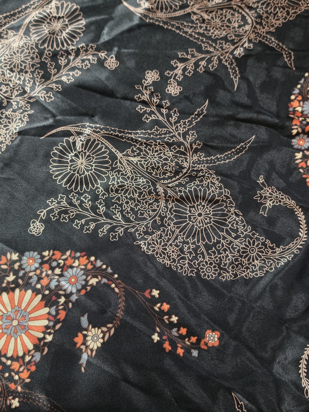 Y2K Vintage GLAM South Beach Satin Kimono Tunic Womens XL Black Dark Boho Floral - Picture 8 of 12